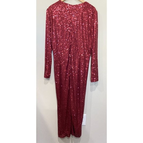 Ivy City Co. Midi Dress Cross Bodice Elastic Waist Full Sequin Burgundy Size 2X - Picture 3 of 5